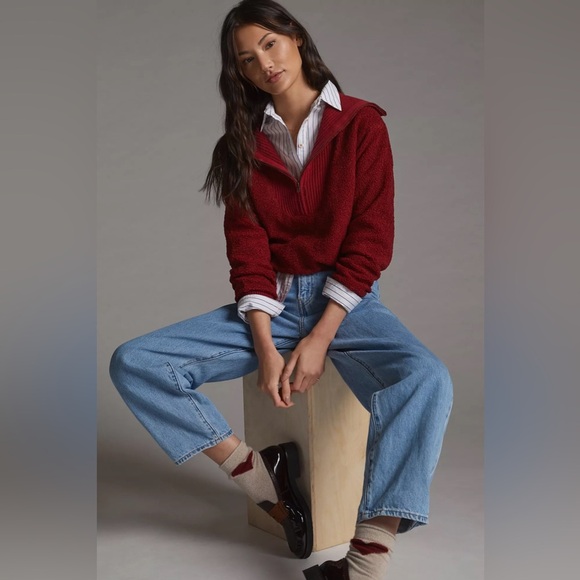 Anthropologie Dolan Left Coast Sherpa Quarter-Zip Pullover - Picture 2 of 10